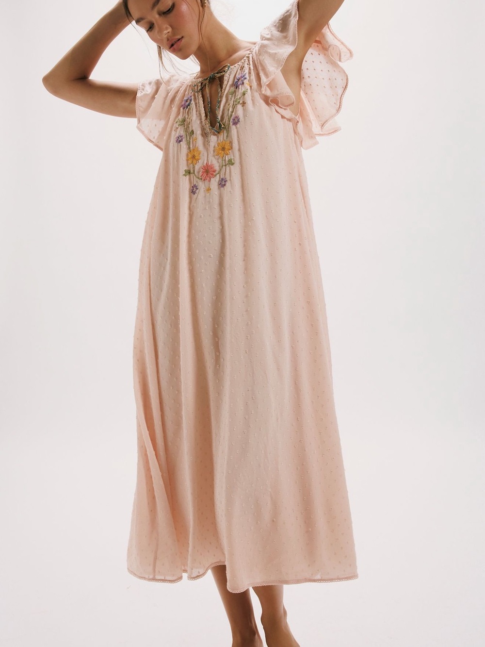 Free People Peach Maxi Dress with Floral Embroidery - Picture 6 of 9